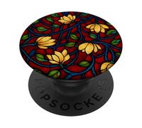 Effet vitrail Rouge Gothique mosaïque Florale foncé académie PopSockets PopGrip Adhésif