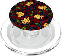Effet vitrail Rouge Gothique mosaïque Florale foncé académie PopSockets PopGrip pour MagSafe