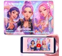 Effet WOW Invitations fête d’anniversaire K-Pop avec animation vidéo AR (Réalité Augmentée) - Invitations anniversaire magiques interactives pour enfants et filles - Lot de 12 invitations préimprimées