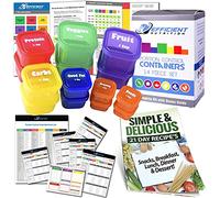 Efficient Nutrition Lot de 14 conteneurs de contrôle des portions avec guide complet (français non garanti) + planificateur de 21 jours + livre électronique de recettes sans BPA, système de