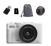 EffiFish Appareil photo numérique HD 5K 75 MP Zoom 18x, avec écran rabattable de 3" et WiFi pour selfie, vlogging, photographie de voyage (blanc 32 Go)