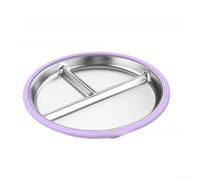 EffiFish Assiette à dîner divisée en acier inoxydable avec base à ventouse - Plateau sectionnel antidérapant à isolation thermique pour l'école et la maison - Facile à nettoyer - 23 cm (violet clair)