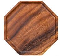 EffiFish Assiette octogonale en bois de noyer avec grain pour cérémonie du thé, dessert, présentation de fruits, design rustique fait à la main, bords arrondis lisses (A)