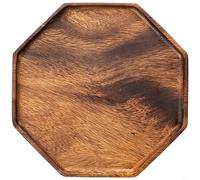 EffiFish Assiette octogonale en bois de noyer avec grain pour cérémonie du thé, dessert, présentation de fruits, design rustique fait à la main, bords arrondis lisses (B)