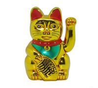 EffiFish Chat porte-bonheur électrique agitant 15,2 cm, décoration en forme de chat qui fait signe à piles avec pépite dorée pour ouverture de magasin, bureau et décoration d'intérieur, doré (doré)