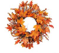 EffiFish Couronne d'automne artificielle de 45 cm, pour décoration de porte d'érable à suspendre pour Thanksgiving, Noël, guirlande d'automne jaune pour porte d'entrée et mur