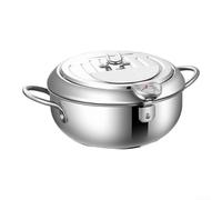 EffiFish Friteuse en acier 304 compatible induction 20 cm | Température précise pour cadran, idéal pour les poissons tempura, capacité de 2,2 L, finition argentée, usage domestique