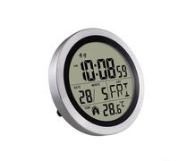 EffiFish Horloge murale électronique multifonction avec affichage de l'heure, de la température, de la date, du jour, 8 langues, IP44, anti-éclaboussures, gris foncé, 15,7 cm