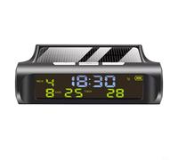 EffiFish Horloge solaire de voiture avec thermomètre, affichage numérique automatique, pas besoin de batterie, support de tableau de bord pour surveillance de la température en temps réel