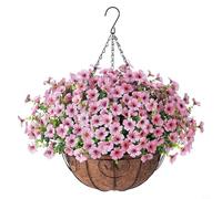 EffiFish Kit de panier suspendu de 25,4 cm avec fleurs violettes artificielles, panier en métal, doublure en coquille de noix de coco pour décoration d'intérieur ou d'extérieur (G)