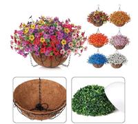 EffiFish Kit de panier suspendu de 25,4 cm avec fleurs violettes artificielles, panier en métal, doublure en coquille de noix de coco pour décoration intérieure ou extérieure (E)