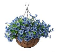 EffiFish Kit de panier suspendu de 25,4 cm avec fleurs violettes artificielles, panier en métal, doublure en coquille de noix de coco pour décoration d'intérieur ou d'extérieur (C)