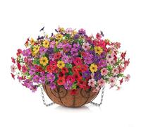 EffiFish Kit de panier suspendu de 25,4 cm avec fleurs violettes artificielles, panier en métal et doublure en coquille de noix de coco pour intérieur ou extérieur, décoration de mariage (B)