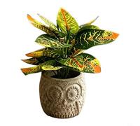 EffiFish Lierre artificiel dans un pot de chouette fantaisiste - 16,5 cm - Pour décoration de maison, bureau, bureau - Faible entretien - Orange et vert