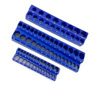 EffiFish Lot de 3 supports de douilles magnétiques pour entraînement 1/4, 3/8, 1/2, SAE et rail métrique avec base en caoutchouc pour rangement d'outils d'atelier, de garage (bleu)
