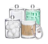 EffiFish Lot de 4 bocaux de rangement en acrylique avec couvercles, support Qtip transparent et distributeur de cotons-tiges pour salle de bain (4 couvercles transparents)