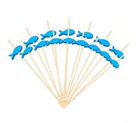 EffiFish Lot de 500 pics à cocktail en forme de poisson bleu, cure-dents, 12 cm de long, pics à cocktail faits à la main, cure-dents pour apéritifs, fournitures de fête en mer