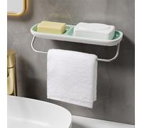 EffiFish Porte-savon à double grille sans perçage avec barre de serviette, support mural pour salle de bain pour un drainage efficace et un gain de place, gris (vert)
