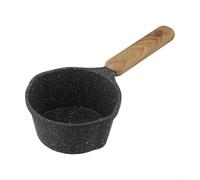 EffiFish Pot à huile chaude en fonte d'aluminium avec poignée en bois de hêtre intégré et bec verseur intégré pour chauffer le lait et la cuisson des œufs (noir)