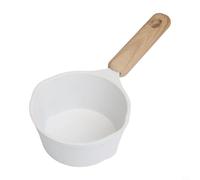 EffiFish Pot à huile chaude en fonte d'aluminium avec poignée en bois de hêtre intégré et bec verseur intégré pour chauffer le lait, frire les œufs (blanc)