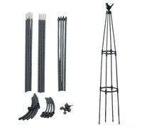 EffiFish Tête d'oiseau - Support pour plantes - 130 cm - Obélisque en fer recouvert de plastique - Pour rosiers grimpants et tomates - Cadre en treillis de jardin - Blanc - Oiseau noir