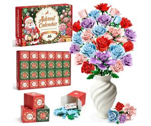 EFFILUMLUX Calendrier de l’Avent 2026 Bouquet de Roses à Construire | 24 Jours Bouquet de Fleurs en Briques pour Déco Maison, Calendrier de Noël Cadeau Créatif pour Enfants dès 12+ans & Adultes