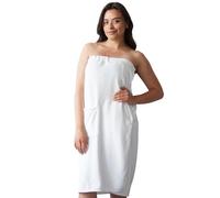 Efforest Peignoir Femme léger avec boutons pression, serviette de sauna poncho, éponge douce, robe de bain pratique et élégante (FR/ES, Numérique, 36, 44, Taille normale, Taille normale, Blanc)