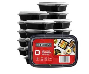 Efforias Lot de 10 récipients alimentaires réutilisables en plastique à 1 compartiment avec couvercles hermétiques - Passent au micro-ondes, au congélateur et au lave-vaisselle - 800 ml