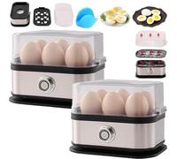 Effortless Breakfasts with Our Electric Egg Cooker! Rapid Stainless Steel Egg Cooker 6 Eggs Capacity for Hard Boiled, Smart Auto Shut, Cooking Steamer Automatic Poached Timer Kitchen(2PCS)
