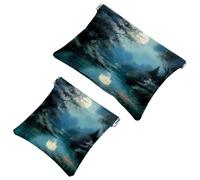 Effortless Glam: Beautiful Scenery Under The Moon-24 Trousse de maquillage étanche - Pochette portable pour femme, multicolore, A:7.1x5.8in/18x14.8cm,B:4.7x4.5in/12x11.5cm