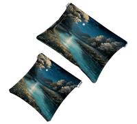 Effortless Glam: Beautiful Scenery Under The Moon-44 Trousse de maquillage étanche - Pochette portable pour femme, multicolore, A:7.1x5.8in/18x14.8cm,B:4.7x4.5in/12x11.5cm