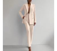 Effortless Style Ensemble deux pièces décontracté pour femme avec manteau et pantalon à manches longues dans le dos décontracté (M abricot)