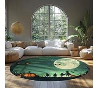 Effrayant Halloween Nuit Tapis Rond À Pouille Douce Sorcière Citrouille Cercle Antidérapant Tapis Lavable pour Salon Chambre Décoration Intérieure 244cm（Rond）