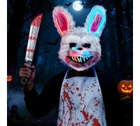 Effrayant Lapin Masque,Masque Lapin Horreur,Masqu-e Lapi-n Halloween Effrayant masque halloween effrayan con Masqu de Lapi-n Sanglant,Machette,Sanglant Tablier,pour Adulte Halloween Carnaval Cosplay