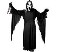 Effrayant Scream Fantôme Visage Halloween Carnaval Cosplay Costume, Comprend 1 Vêtements Noirs, 1 Masque Hurlant, 1 Ceinture, 2 Gants et 1 Couteau à Accessoires, pour Carnaval, Halloween, Cosplay (L)