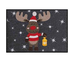 Efia Salonloewe sld1489-050x075 Paillasson lavable, motif: Noël Renne Rudi, gris anthracite, 50 x 75 cm, tapis d´entrée intérieur et extérieur