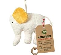 Efie Boîte à musique bio éléphant - Fabriquée à la main en Allemagne - 100 % coton (kbA), garnissage en laine vierge (kbT) - Certifié GOTS - Durable - Melodie Mozart (endormi mon prince s'endorme)