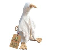 Efie Boîte à musique bio en forme d'oie, blanche, 100 % coton éponge, rembourrage en laine vierge, certifié GOTS, fabriquée à la main, fabriquée en Allemagne, 28 cm (mélodie : berceuse de Mozart)