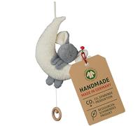 Efie Mozart Boîte à musique bio éléphant sur lune 100 % coton (kbA), rembourrage en laine vierge (kbT) - Fabriqué à la main en Allemagne certifié GOTS - Jouet durable pour bébé - Mozart (sommeil mon