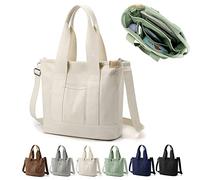 Efilra Sac fourre-tout en toile multi-poches avec fermeture éclair, 2023 nouveau sac à main japonais de grande capacité pour femme, Blanc - L, Large