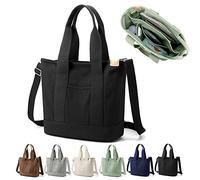Efilra Sac fourre-tout en toile multi-poches sac à compartiment avec fermeture éclair, 2023 nouveau sac à main japonais de grande capacité pour femme, Noir - L, Large