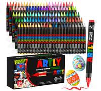 Efimeso 120 Couleurs de Feutre Acrylique Set de Marqueurs, Feutres Coloriage Adulte,Acrylic Marker à base d'eau pour Roche, Tissu,Céramique, Bois, Toile