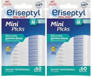Efiseptyl - 60 Mini Picks - Bâtonnets Gomme - Doux et Facile d'Utilisation - Sachet Refermable (Lot de 2)