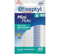 EFISEPTYL - Mini Picks - Taille M - Bâtonnets Gomme Douce - Sachet Refermable - x60 Bâtonnets