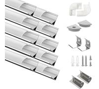 Efishine Pack de 10 Profilés LED Aluminium 10 x 1 m, Profilés Aluminium en Forme de V avec Couvercle Laiteux, Embouts et Support de Fixation pour Bandes, Installation Très Facile