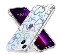 Efitoo Compatible avec iPhone 14 Plus Coque transparente à paillettes avec motif laser holographique arc-en-ciel 3D cœur amour scintillant mignon PC et TPU résistant aux chocs Coque de protection pour