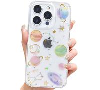 Efitoo Coque transparente à paillettes pour iPhone 16 Pro - Motif planète - Jolie fille - Esthétique, scintillante, étoiles, lune - En TPU souple - Kawaii - Thème de l'espace