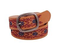 EFLAL 95-115cm Ceinture en cuir brodée de fleurs ethniques vintage pour femmes, ceinture décontractée à boucle ardillon carrée, Brun