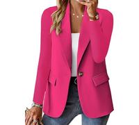 EflAl Blazer d'affaires décontracté à manches longues pour femme - Couleur unie - Veste de travail, rose, XX-Large