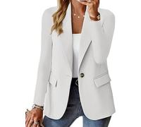 EflAl Blazer d'affaires décontracté à manches longues pour femme - Couleur unie - Veste de travail, blanc, X-Large